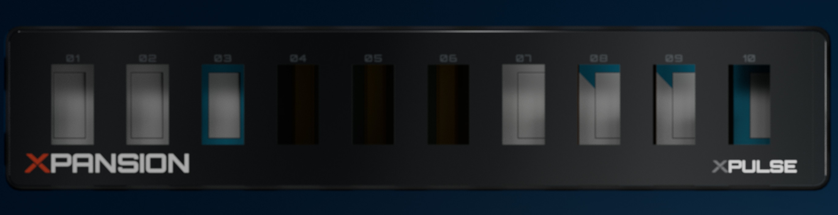 Plug-in modules behind the front glass, each with its own OLED display