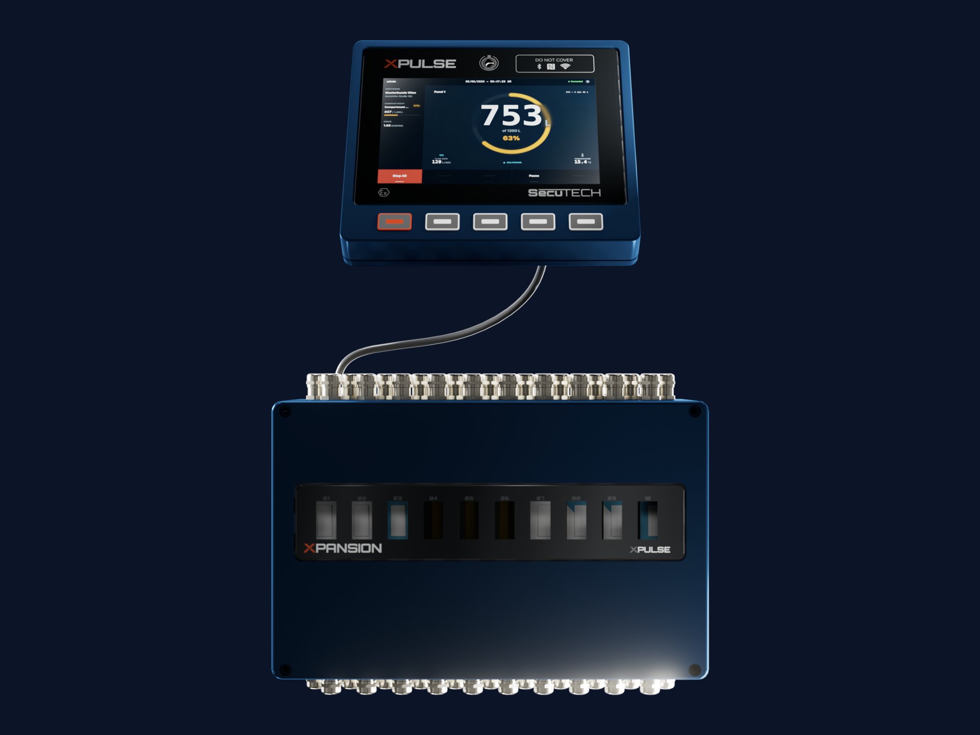 XPULSE Core Unit with its large full-colour display and a connected XPANSION Unit